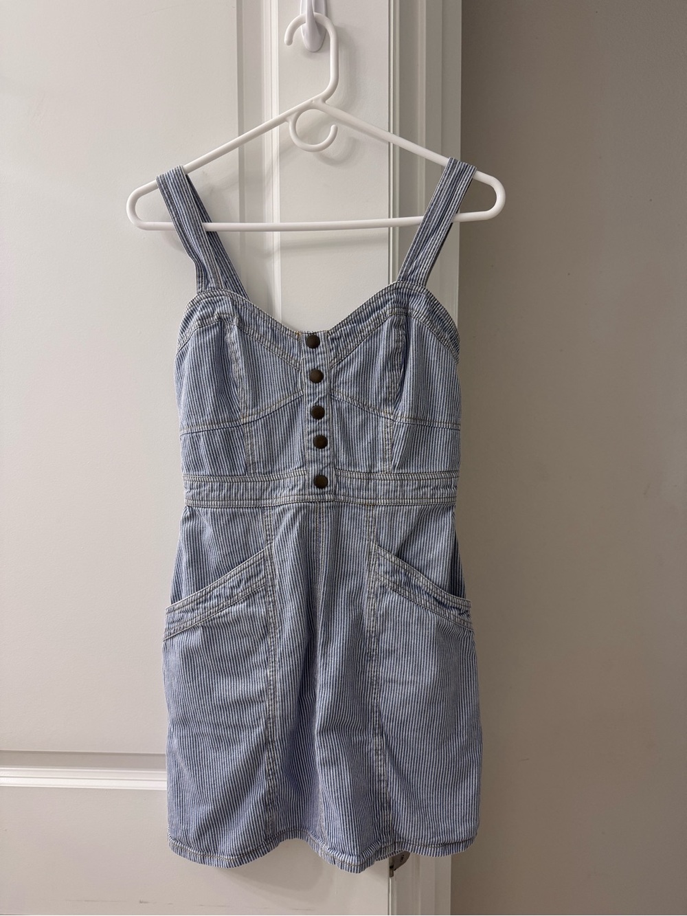 Japna Striped Blue Denim-Style Romper Dress